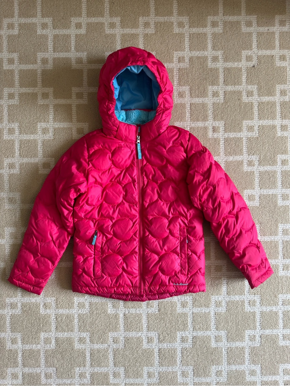 L.L. Bean DownTek Hooded Puffer Jacket Hot Pink Blue Girls Medium 10-12 - Picture 15 of 15